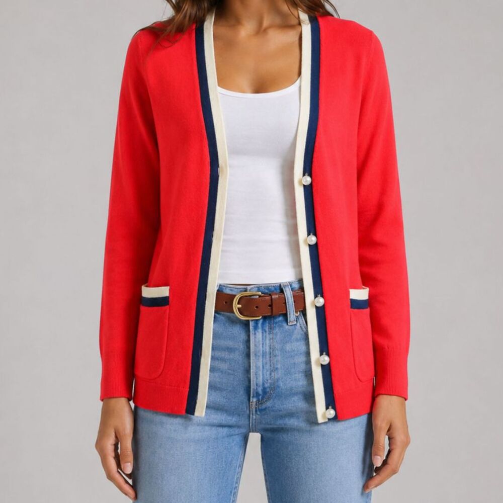 Talbots Red Preppy Cardigan Size Small